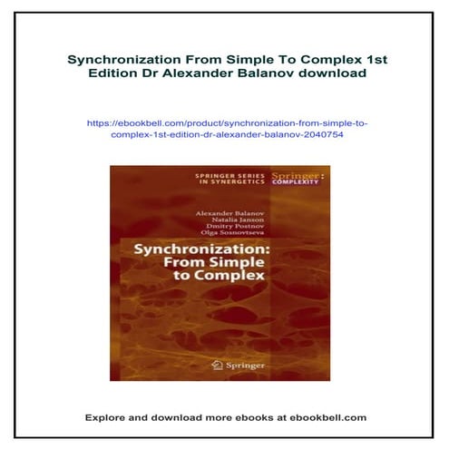 Synchronization From Simple To Complex 1st Edition Dr Alexander Balanov