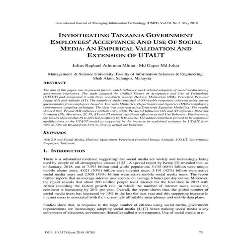 INVESTIGATING TANZANIA GOVERNMENT EMPLOYEES’ ACCEPTANCE AND USE OF SOCIAL MED...