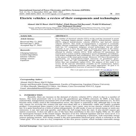 Electric vehicles: a review of their components and technologies | PDF