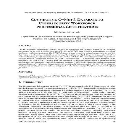 Connecting O*Net® Database to Cybersecurity Workforce Professional ...