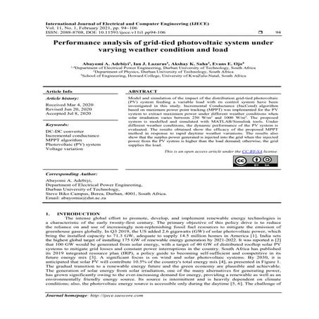 Performance analysis of grid-tied photovoltaic system under varying weather c...