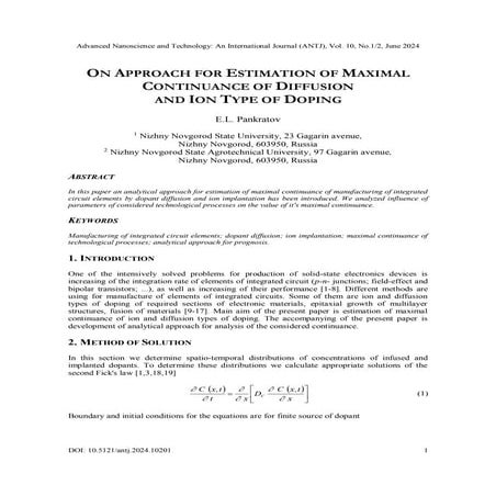On Approach for Estimation of Maximal Continuance of Diffusion Nand Ion Type ...