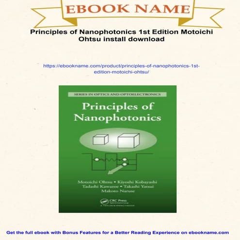 Principles of Nanophotonics 1st Edition Motoichi Ohtsu | PDF