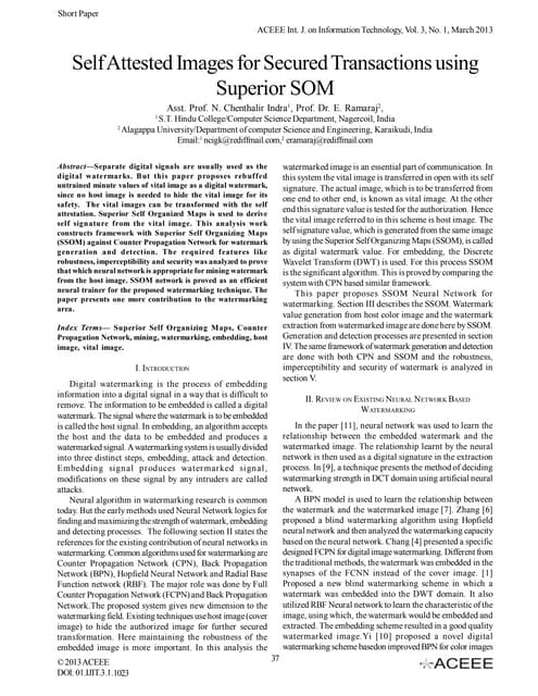Self Attested Images for Secured Transactions using Superior SOM
