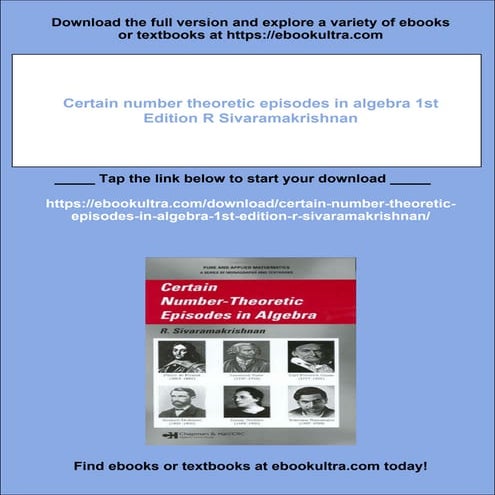 Certain number theoretic episodes in algebra 1st Edition R Sivaramakrishnan
