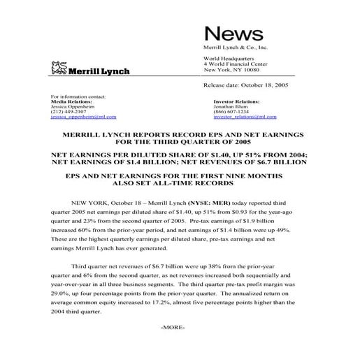 Merrill lynchHistorical Earnings Announcements 2005 3rd 