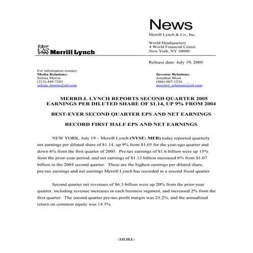 Merrill lynchHistorical Earnings Announcements 2005 2nd 