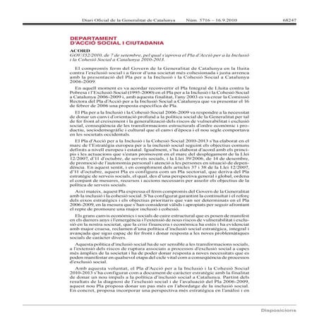 Pla d'Acció per a la Inclusió i la Cohesió Social a Catalunya