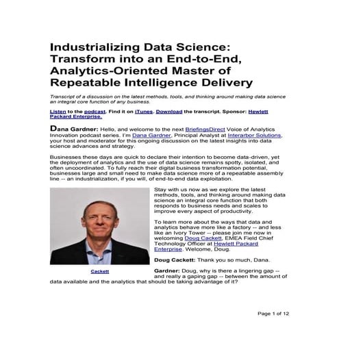 Industrializing Data Science: Transform into an End-to-End, Analytics-Oriente...