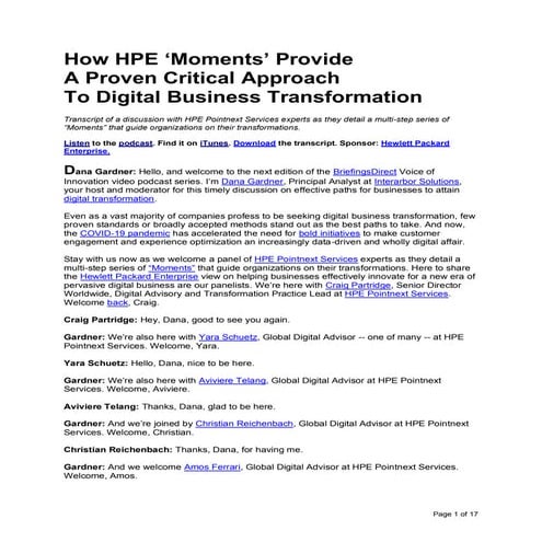 How HPE ‘Moments’ Provide A Proven Critical Approach  To Digital Business Tra...