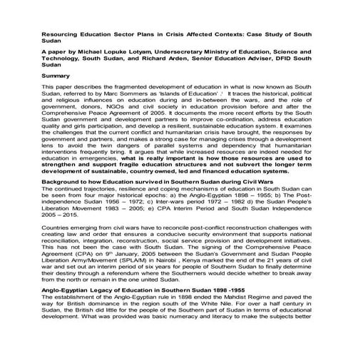 UKFIET Resourcing Education Sector Planning in Crisis Contexts - Case Study o...