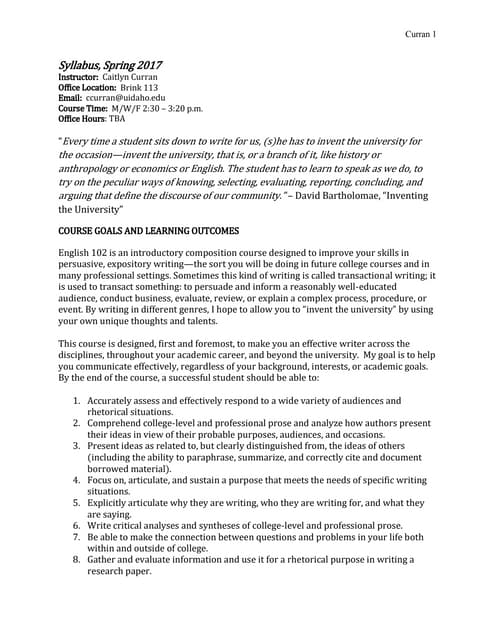 English 102 syllabus official start | PDF