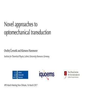 Novel approaches to optomechanical transduction