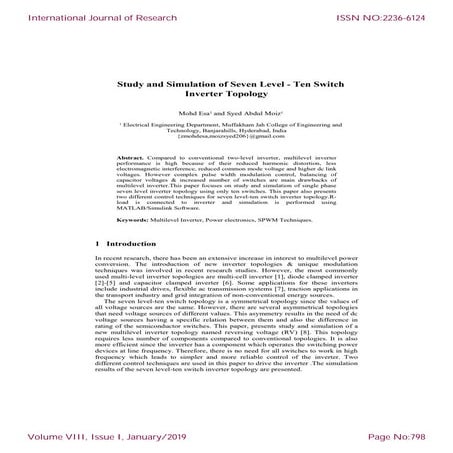 Study and Simulation of Seven Level - Ten Switch Inverter Topology