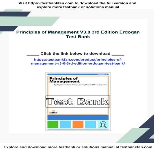 Principles of Management V3.0 3rd Edition Erdogan Test Bank | PDF