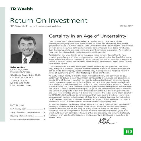 Q117 TD Return On Investment Newletter Kriss Bush January 1, 2017pdf