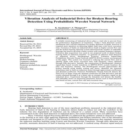 Vibration Analysis of Industrial Drive for Broken Bearing Detection Using Pro...