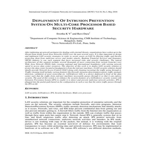 DEPLOYMENT OF INTRUSION PREVENTION SYSTEM ON MULTI-CORE PROCESSOR BASED SECUR...