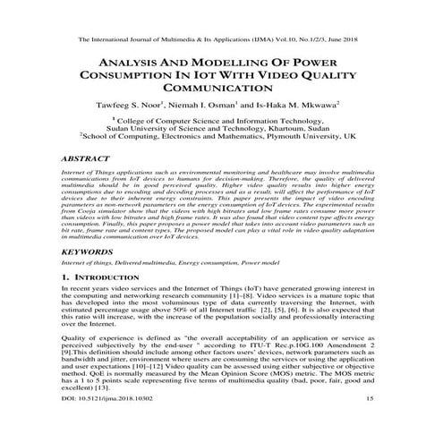 ANALYSIS AND MODELLING OF POWER CONSUMPTION IN IOT WITH VIDEO QUALITY COMMUNI...