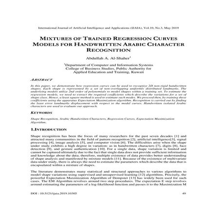 MIXTURES OF TRAINED REGRESSION CURVES MODELS FOR HANDWRITTEN ARABIC CHARACTER...