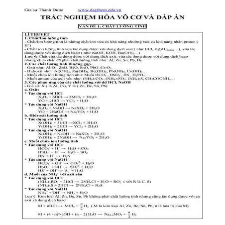 TRẮC NGHIỆM HÓA VÔ CƠ VÀ ĐÁP ÁN_10320512052019 | PDF