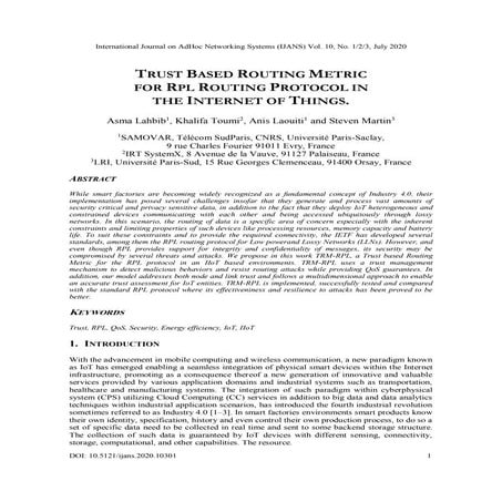 TRUST BASED ROUTING METRIC FOR RPL ROUTING PROTOCOL IN THE INTERNET OF THINGS