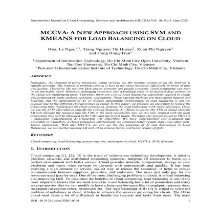 MCCVA: A NEW APPROACH USING SVM AND KMEANS FOR LOAD BALANCING ON CLOUD ...