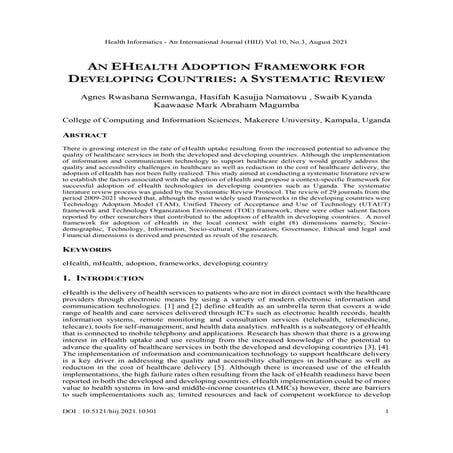An EHealth Adoption Framework for Developing Countries: A Systematic Review