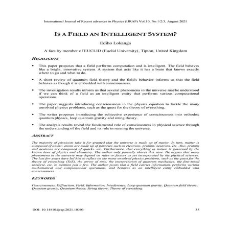 IS A FIELD AN INTELLIGENT SYSTEM?1123234 | PDF