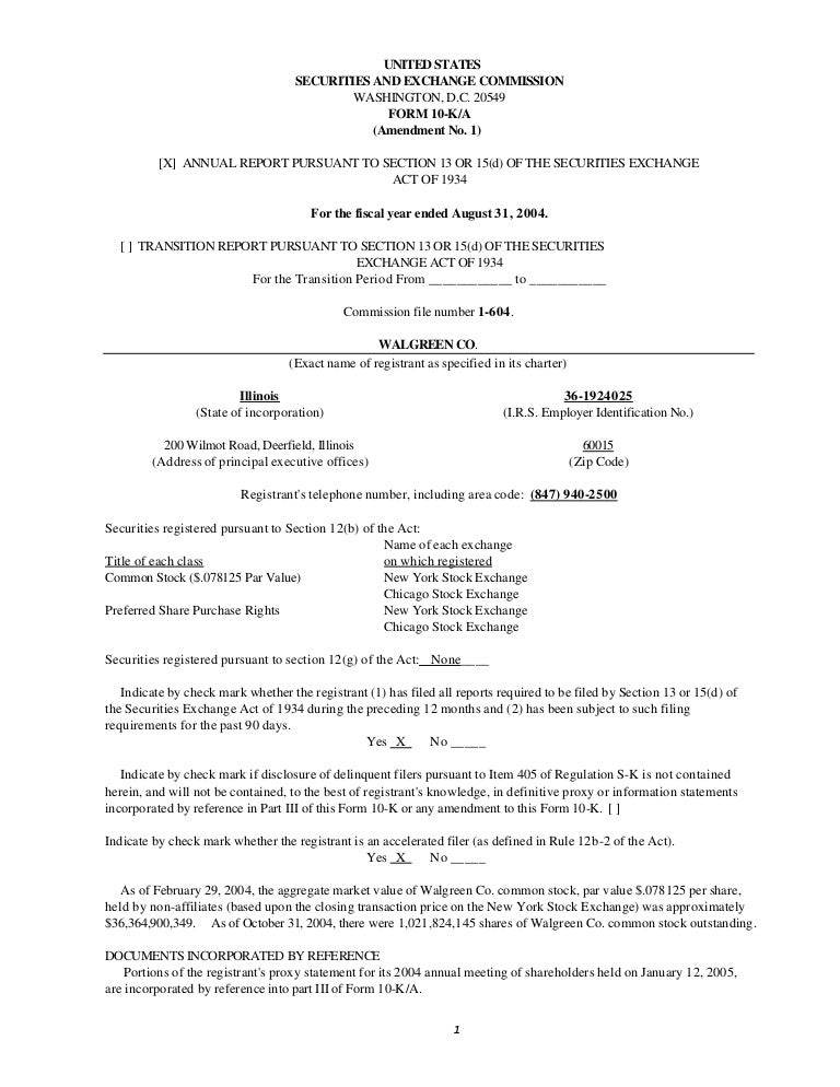 Walgreen 2004 10 K A