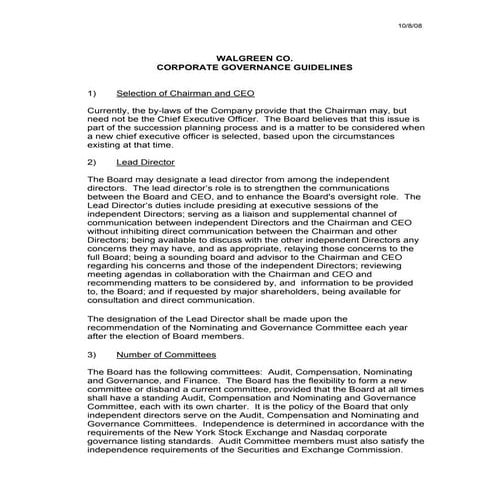 walgreen Corporate Governance Guidelines