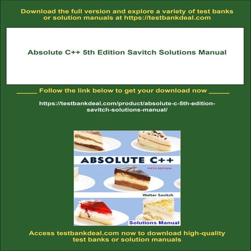 Absolute C++ 5th Edition Savitch Solutions Manual | PDF