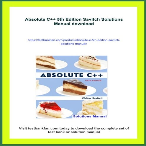 Absolute C++ 5th Edition Savitch Solutions Manual | PDF