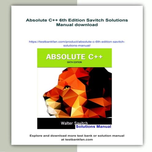 Absolute C++ 6th Edition Savitch Solutions Manual | PDF