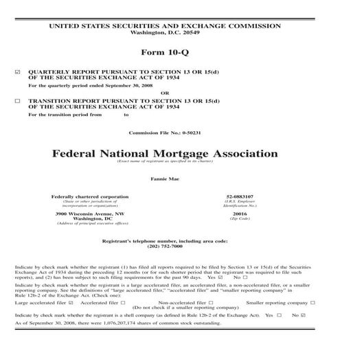 fannie mae 2008 Third Quarter Earnings