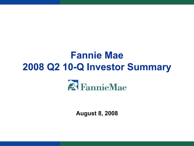 fannie mae Investor Summary 