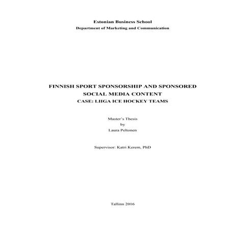 FINNISH SPORT SPONSORSHIP AND SPONSORED SOCIAL MEDIA CONTENT