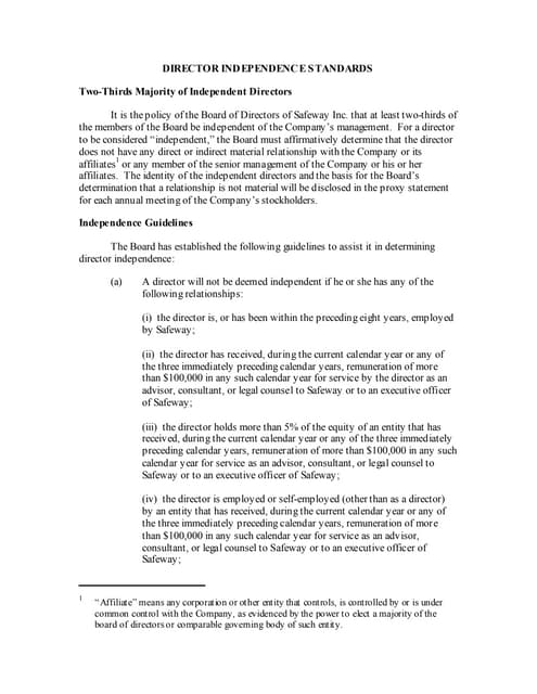 safeway Corporate Governance Guidelines