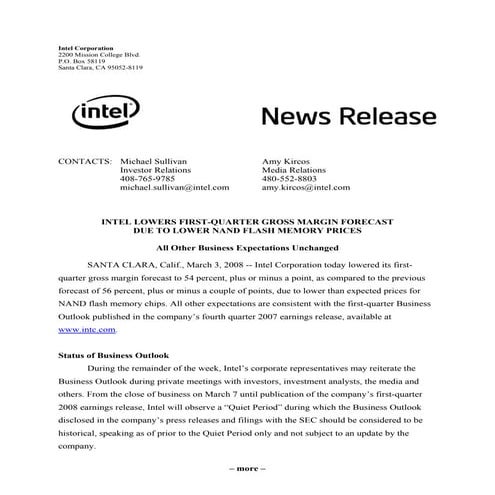 intel  	Business Update