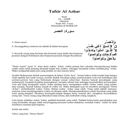 Tafsir Al azhar 103 al ashr | PDF