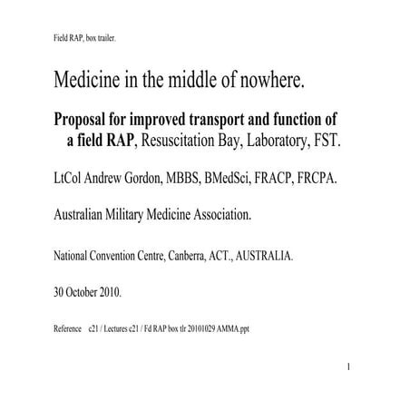 Mobile Field RAP, Regimental Aid Post- Gordon | PDF