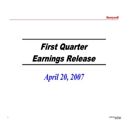 Honeywell Q1 2007 Earnings Conference Call Presentation