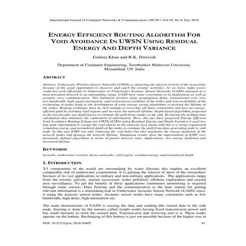ENERGY EFFICIENT ROUTING ALGORITHM FOR VOID AVOIDANCE IN UWSN USING RESIDUAL ...