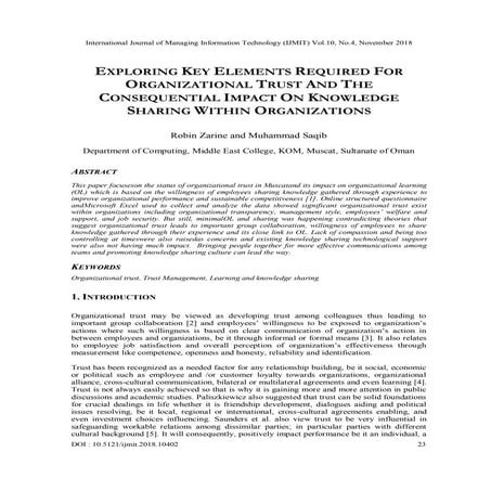 EXPLORING KEY ELEMENTS REQUIRED FOR ORGANIZATIONAL TRUST AND THE CONSEQUENTIA...