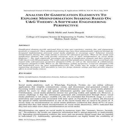 Analysis of Gamification Elements to Explore Misinformation Sharing Based on U&G Theory: A Software Engineering Perspective