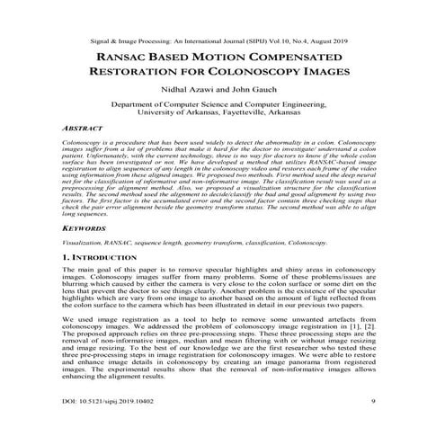 RANSAC BASED MOTION COMPENSATED RESTORATION FOR COLONOSCOPY IMAGES