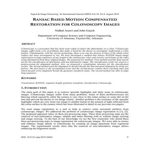 Ransac Based Motion Compensated Restoration for Colonoscopy Images