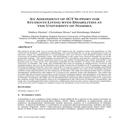 An Assessment of ICT Support for Students Living with Disabilities at the University of Namibia
