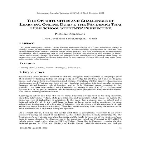 THE OPPORTUNITIES AND CHALLENGES OF LEARNING ONLINE DURING THE PANDEMIC ...