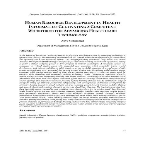 HUMAN RESOURCE DEVELOPMENT IN HEALTH INFORMATICS: CULTIVATING A COMPETENT WORKFORCE FOR ADVANCING HEALTHCARE TECHNOLOGY